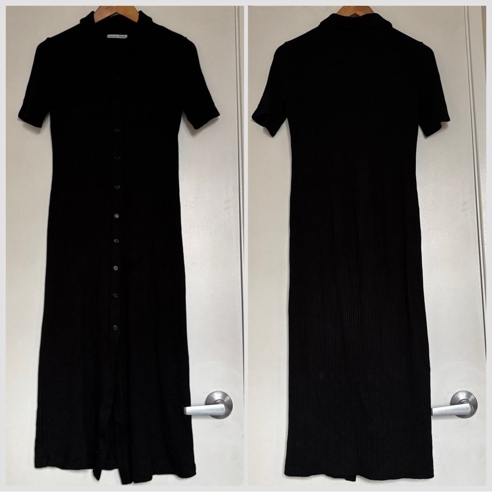 Reformation Black Ribbed Button-Front Midi Dress - Picture 5 of 13